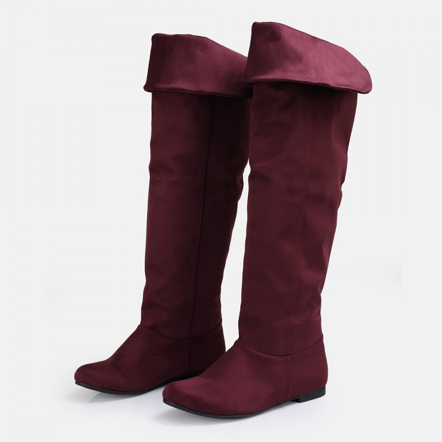 Bordo Süet Dizüstü Binici Kadın Çizme
