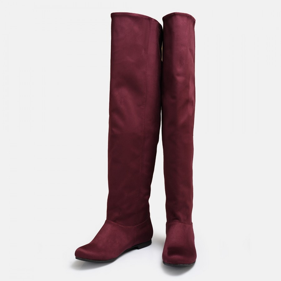 Bordo Süet Dizüstü Binici Kadın Çizme
