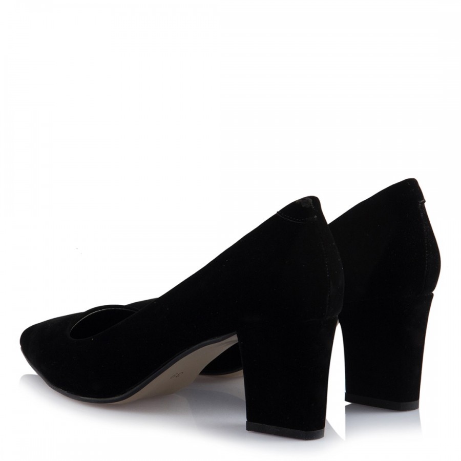 Siyah Süet Kalın Topuklu Stiletto
