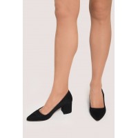 Siyah Süet Kalın Topuklu Stiletto