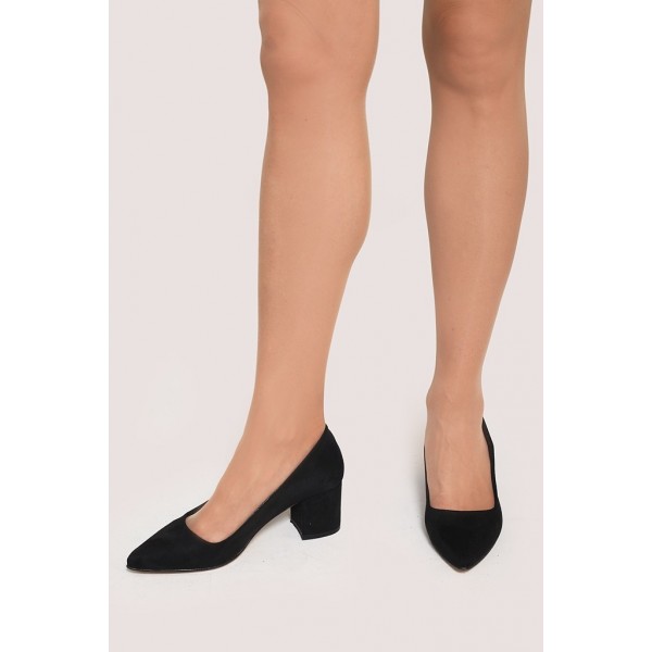Siyah Süet Kalın Topuklu Stiletto