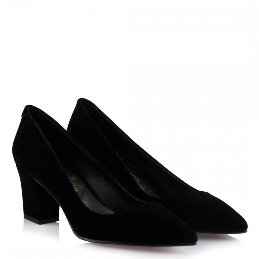 Siyah Süet Kalın Topuklu Stiletto