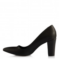 Stiletto Kalın Topuklu Siyah Mat Deri