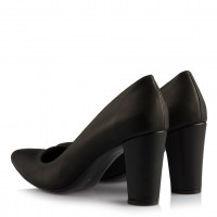Stiletto Kalın Topuklu Siyah Mat Deri