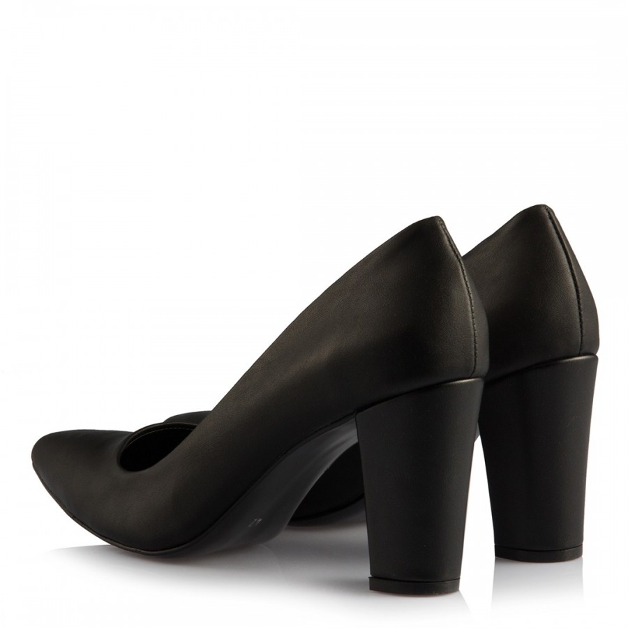 Stiletto Kalın Topuklu Siyah Mat Deri