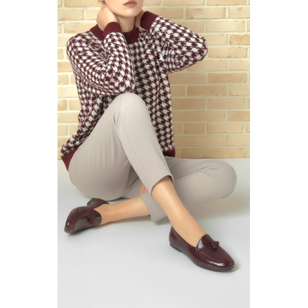 Hakiki Deri Babet Bordo Damla Deri Rugan