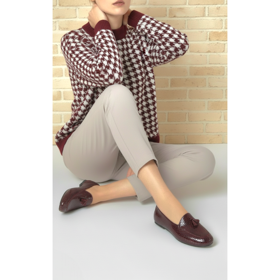 Hakiki Deri Babet Bordo Damla Deri Rugan