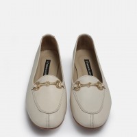 Loafer Ayakkabı Bej Hakiki Deri