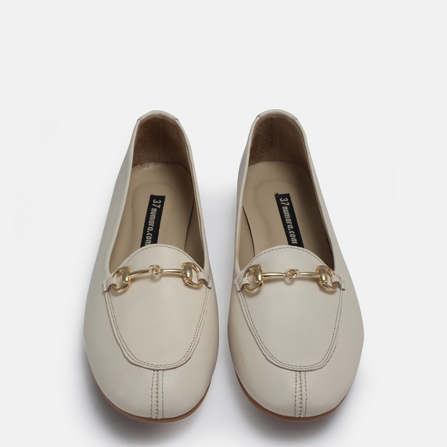 Loafer Ayakkabı Bej Hakiki Deri