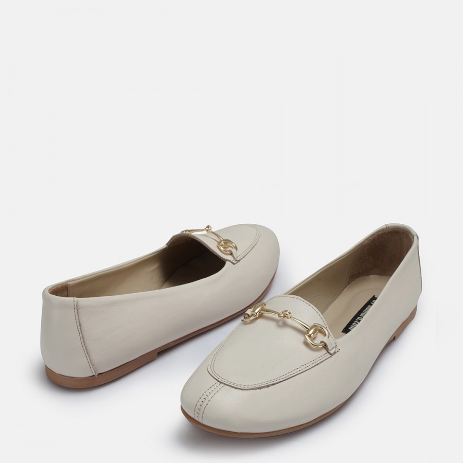Loafer Ayakkabı Bej Hakiki Deri