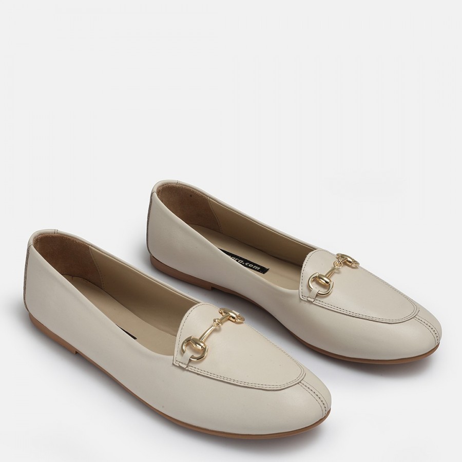 Loafer Ayakkabı Bej Hakiki Deri