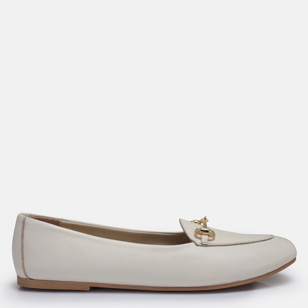 Loafer Ayakkabı Bej Hakiki Deri
