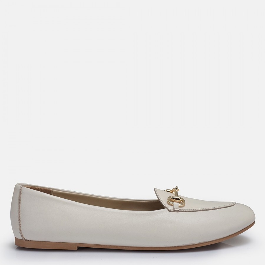 Loafer Ayakkabı Bej Hakiki Deri