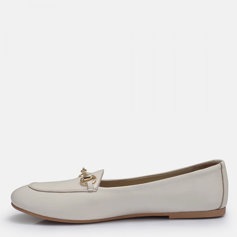 Loafer Ayakkabı Bej Hakiki Deri