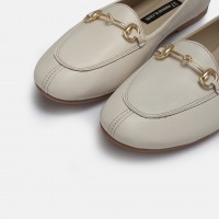Loafer Ayakkabı Bej Hakiki Deri