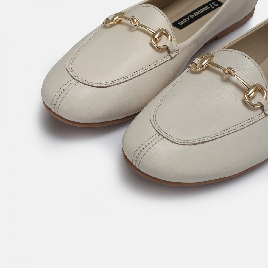 Loafer Ayakkabı Bej Hakiki Deri