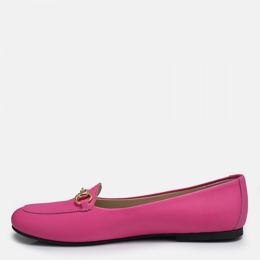Loafer Ayakkabı Fuşya Hakiki Deri Zincir Toka