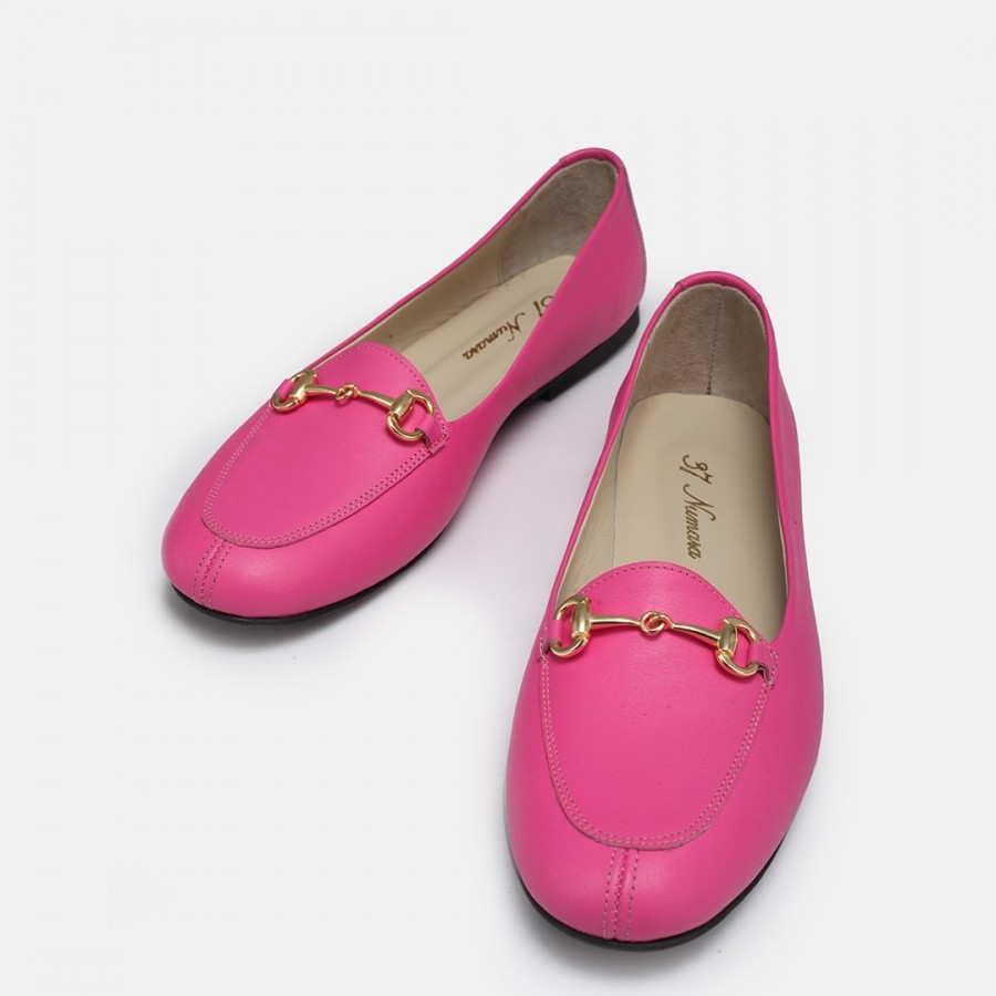 Loafer Ayakkabı Fuşya Hakiki Deri Zincir Toka
