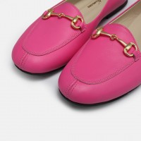 Loafer Ayakkabı Fuşya Hakiki Deri Zincir Toka