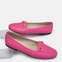 Loafer Ayakkabı Fuşya Hakiki Deri Zincir Toka