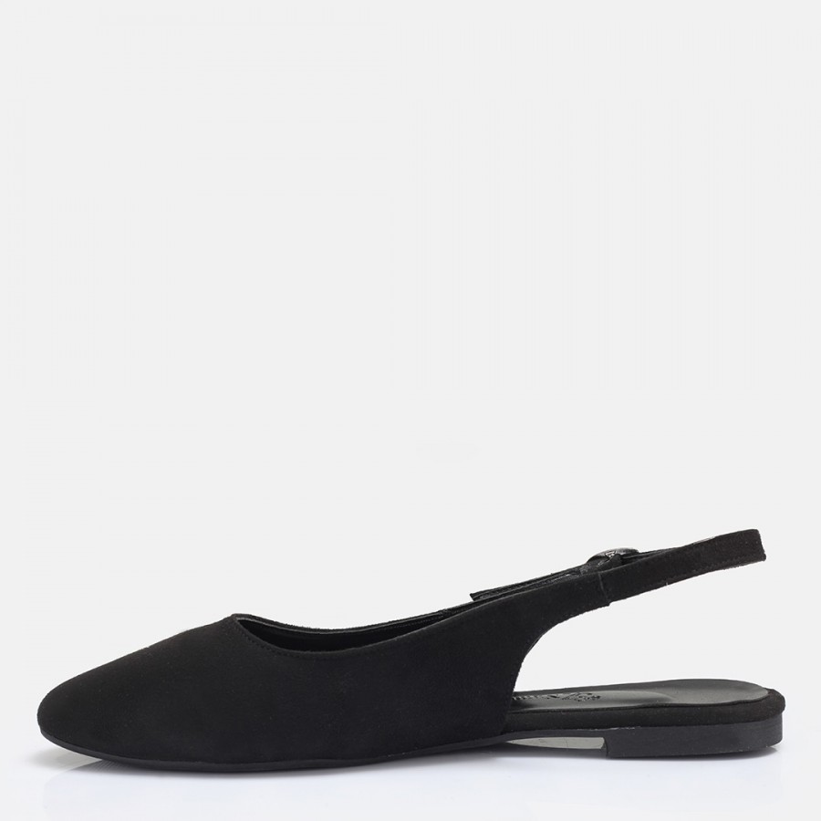 Arkası Açık Siyah Süet Sivri Burun Babet