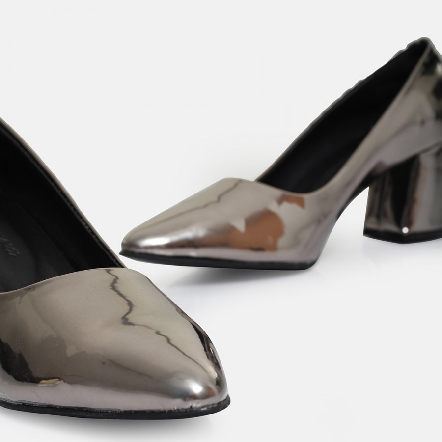 Stiletto Topuklu Ayakkabı Kalın Topuklu Füme Ayna