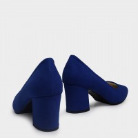 Saks Mavi Süet Stiletto Kalın Topuklu