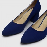 Saks Mavi Süet Stiletto Kalın Topuklu