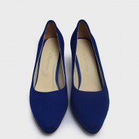 Saks Mavi Süet Stiletto Kalın Topuklu
