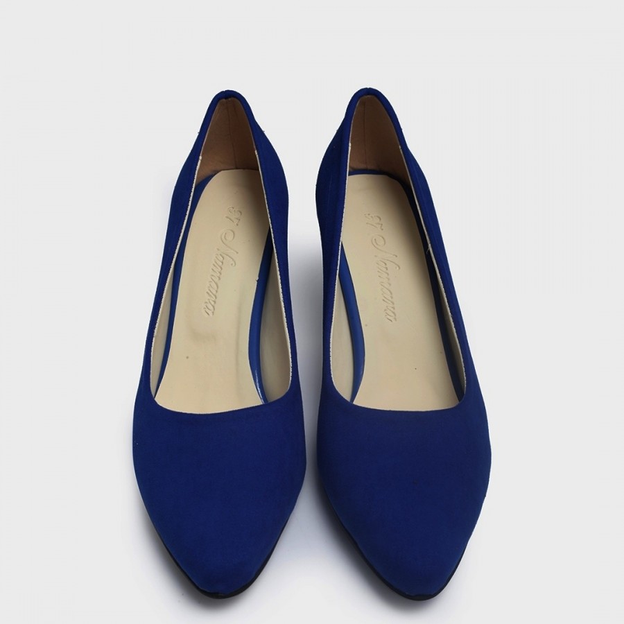 Saks Mavi Süet Stiletto Kalın Topuklu