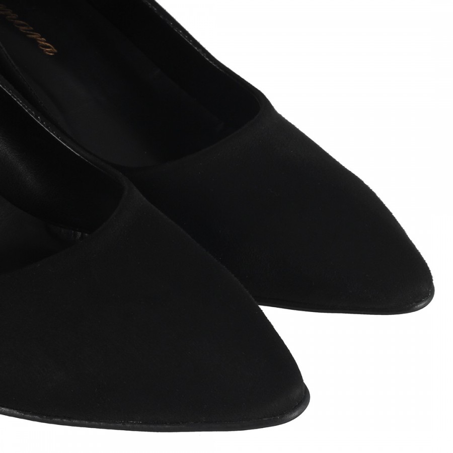 Stiletto Siyah Süet Topuklu Ayakkabı Kalın Topuklu