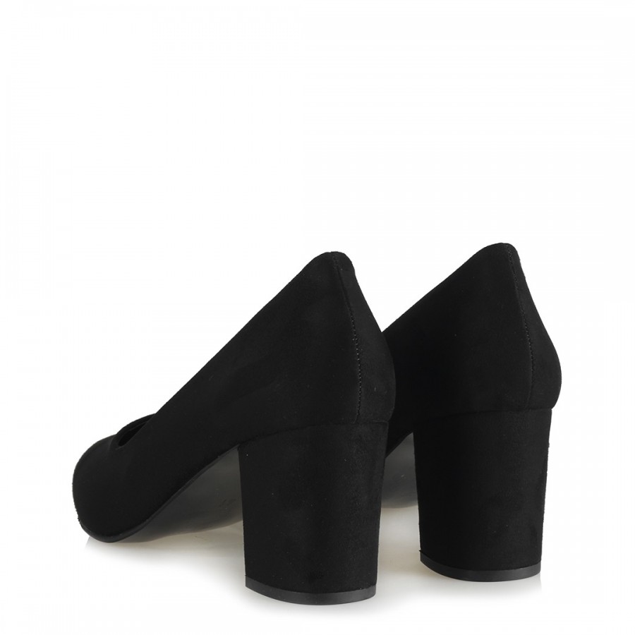 Stiletto Siyah Süet Topuklu Ayakkabı Kalın Topuklu