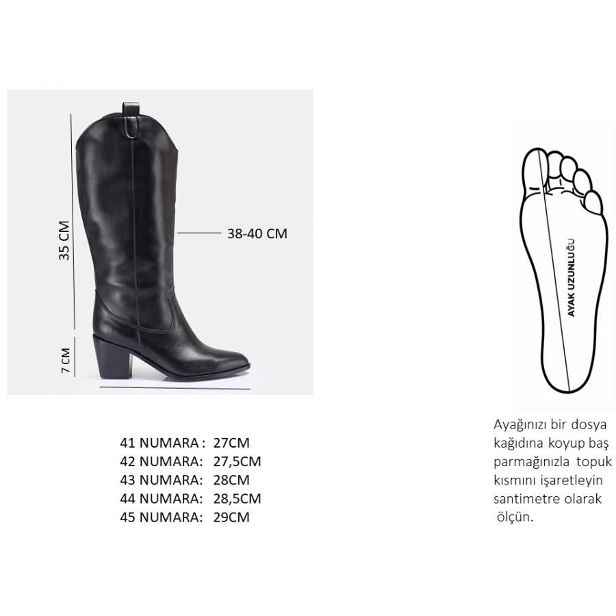 Topuklu Çizme Siyah Kovboy Model