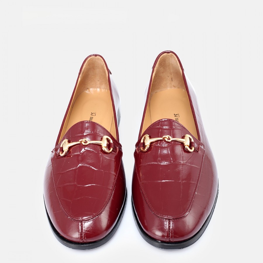 Bordo Crocodile Hakiki Deri Zincirli Loafer Ayakkabı