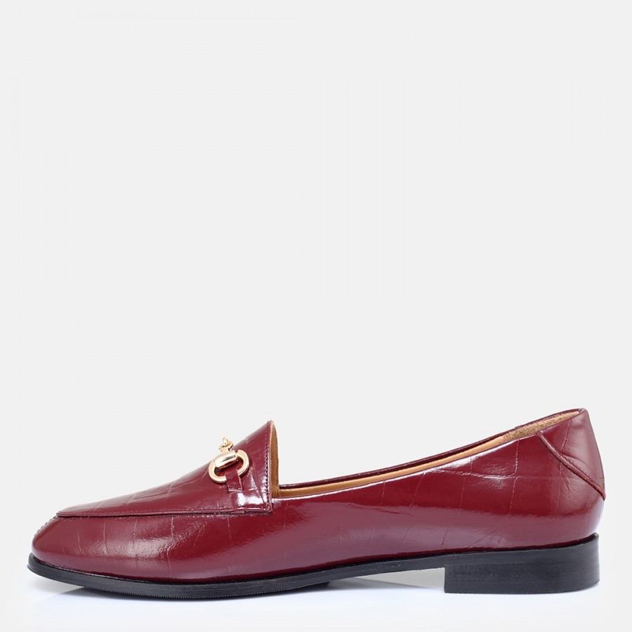 Bordo Crocodile Hakiki Deri Zincirli Loafer Ayakkabı