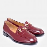 Bordo Crocodile Hakiki Deri Zincirli Loafer Ayakkabı