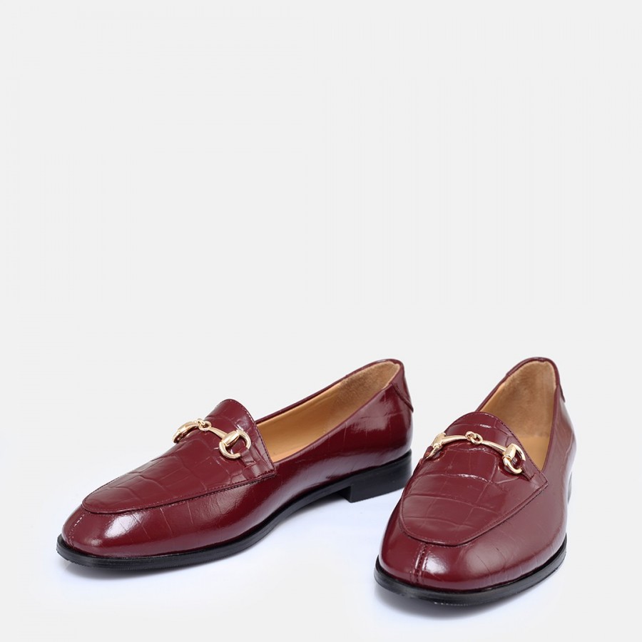 Bordo Crocodile Hakiki Deri Zincirli Loafer Ayakkabı
