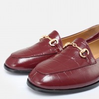 Bordo Crocodile Hakiki Deri Zincirli Loafer Ayakkabı