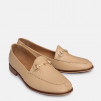 Zincirli Loafer Ayakkabı Nude Hakiki Deri