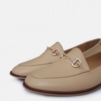 Zincirli Loafer Ayakkabı Nude Hakiki Deri
