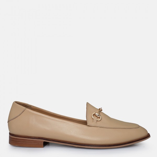 Zincirli Loafer Ayakkabı Nude Hakiki Deri