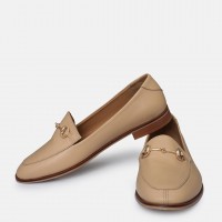Zincirli Loafer Ayakkabı Nude Hakiki Deri