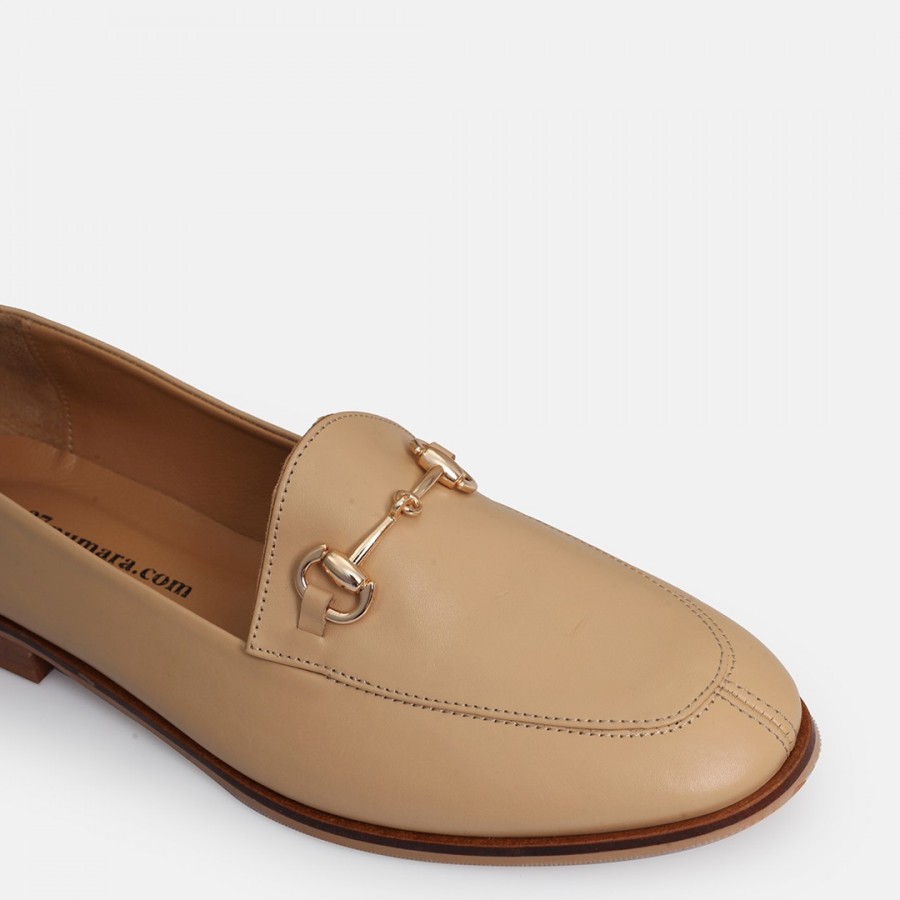 Zincirli Loafer Ayakkabı Nude Hakiki Deri