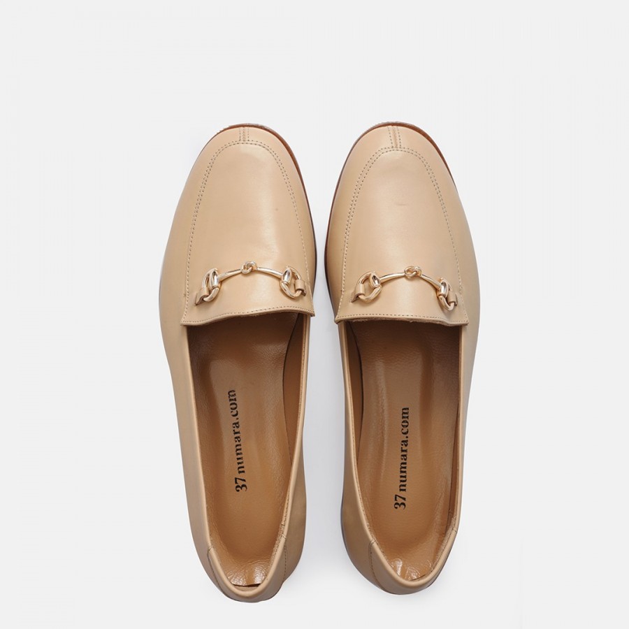 Zincirli Loafer Ayakkabı Nude Hakiki Deri