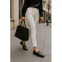 Zincirli Loafer Ayakkabı Siyah Crocodile Hakiki Deri