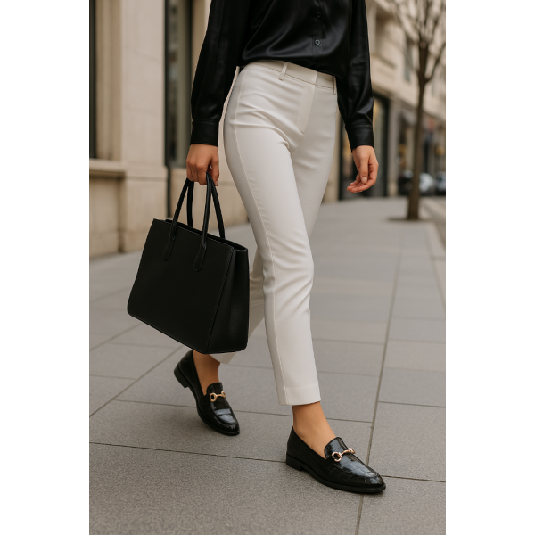 Zincirli Loafer Ayakkabı Siyah Crocodile Hakiki Deri