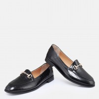 Zincirli Loafer Ayakkabı Siyah Crocodile Hakiki Deri
