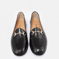 Zincirli Loafer Ayakkabı Siyah Crocodile Hakiki Deri