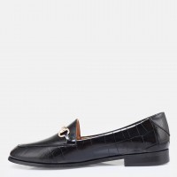 Zincirli Loafer Ayakkabı Siyah Crocodile Hakiki Deri