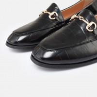 Zincirli Loafer Ayakkabı Siyah Crocodile Hakiki Deri